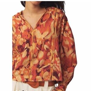 Anthropologie orange printed blouse sz M